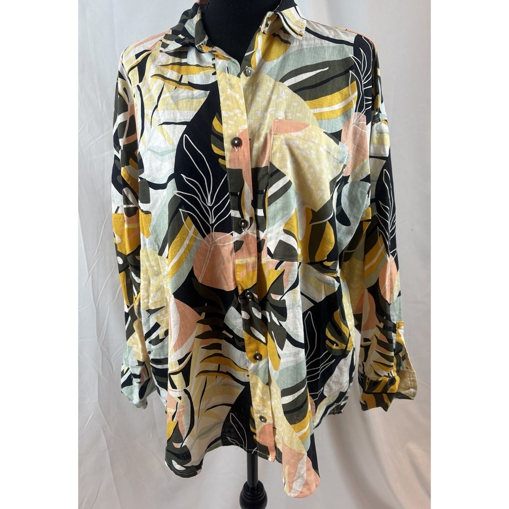 Calia‎ Women's Size Small Oversized Long Sleeve Linen Blend Button Up Top